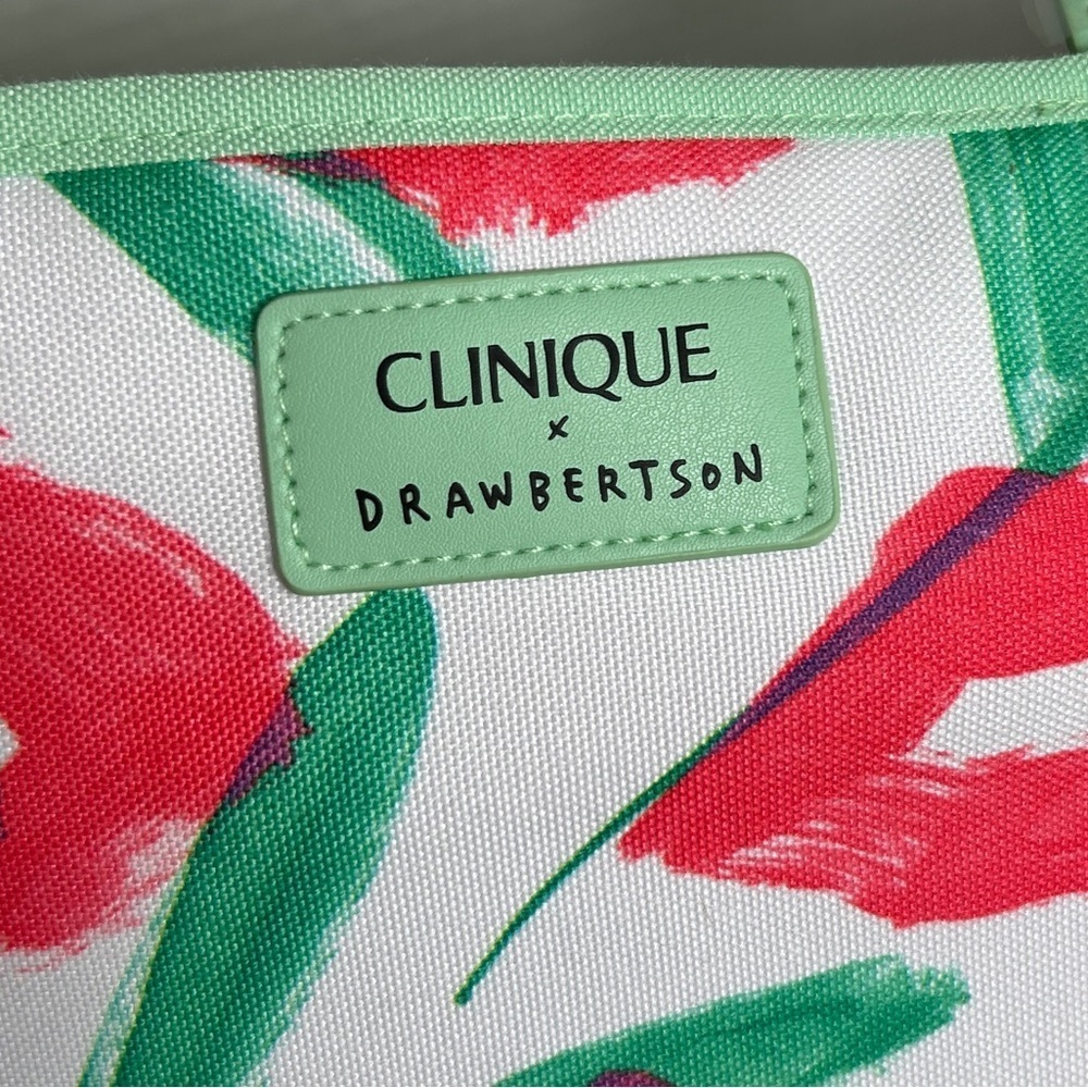 Clinique Drawbertson Tote Makeup Bag Set Floral Lips Design Red Green White New - Picture 7 of 16